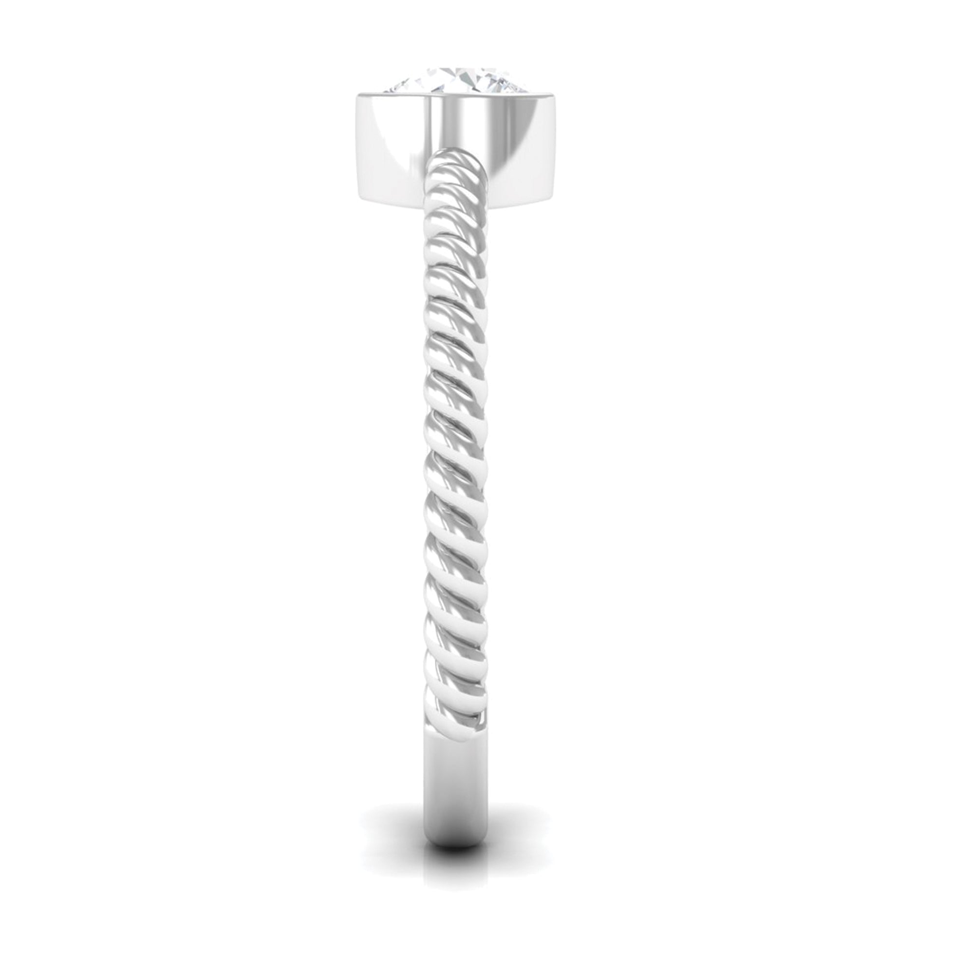 1/2 CT Bezel Set Zircon Solitaire Minimal Ring with Twisted Rope Details AAAA - Rosec Jewels