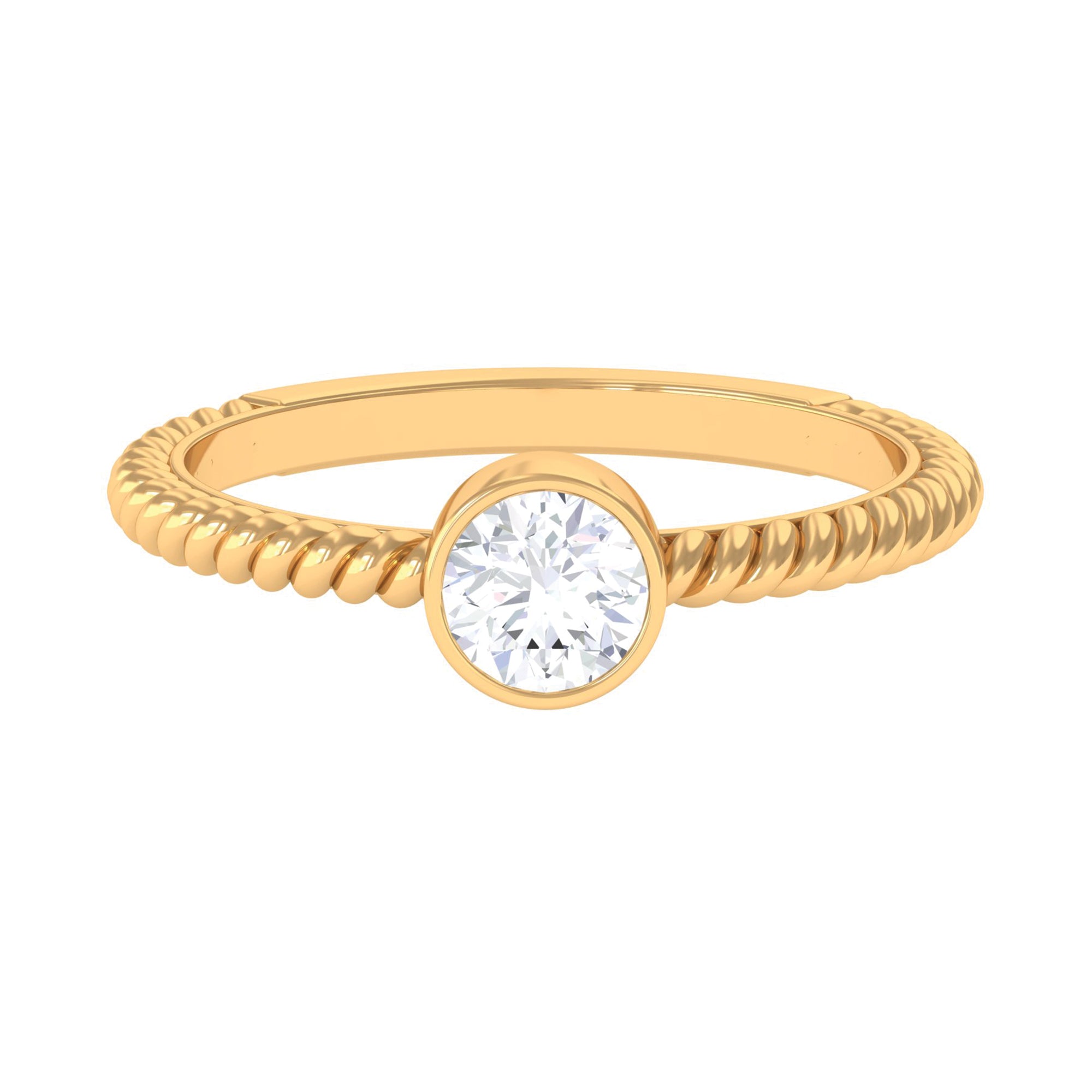 1/2 CT Bezel Set Zircon Solitaire Minimal Ring with Twisted Rope Details AAAA - Rosec Jewels