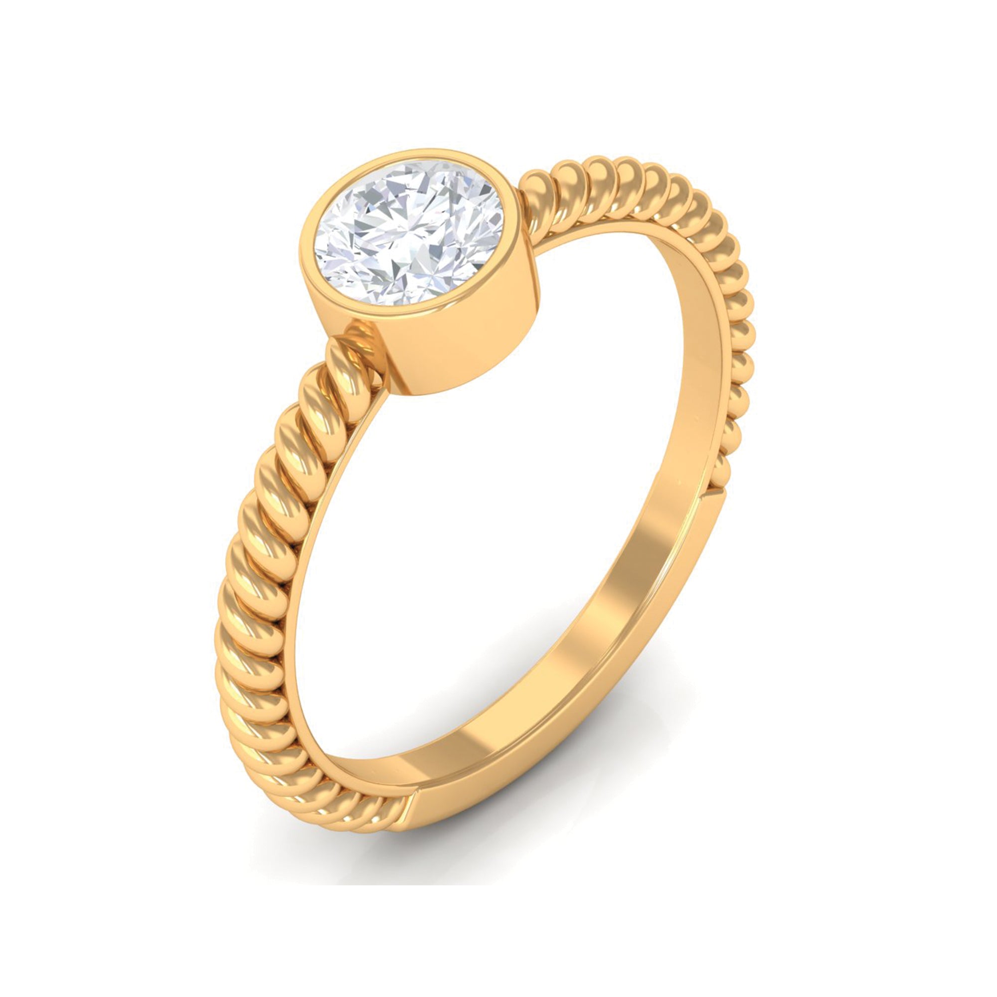 1/2 CT Bezel Set Zircon Solitaire Minimal Ring with Twisted Rope Details AAAA - Rosec Jewels