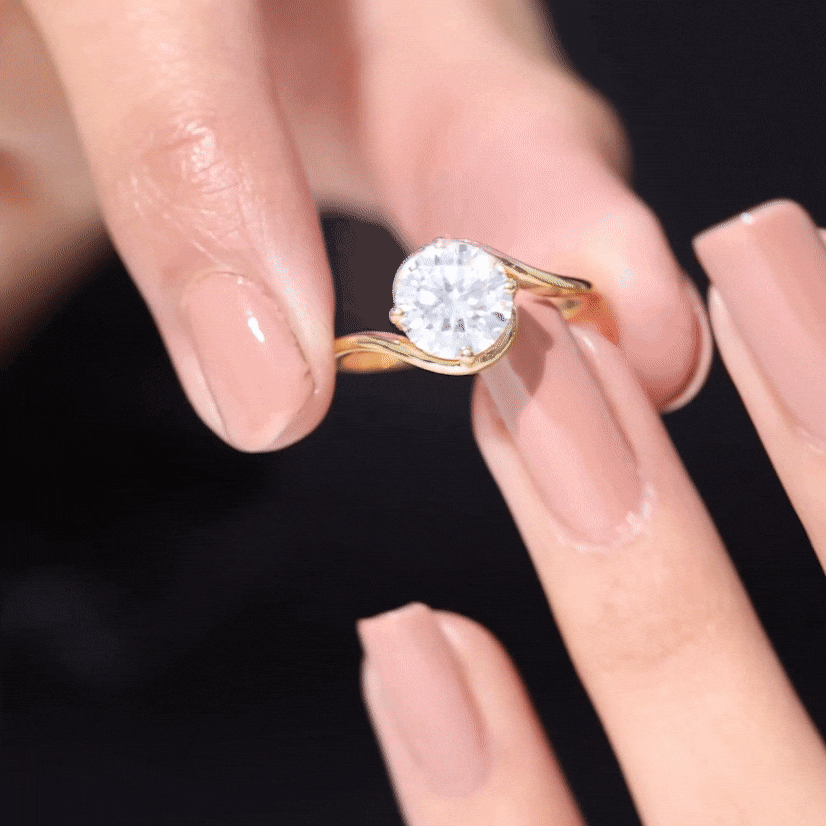 Round Cut 8 MM Moissanite Solitaire Engagement Ring in Bypass Shank D-VS1 - Rosec Jewels