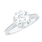 Round Moissanite Lotus Engagement Ring with Side Stones D-VS1 - Rosec Jewels