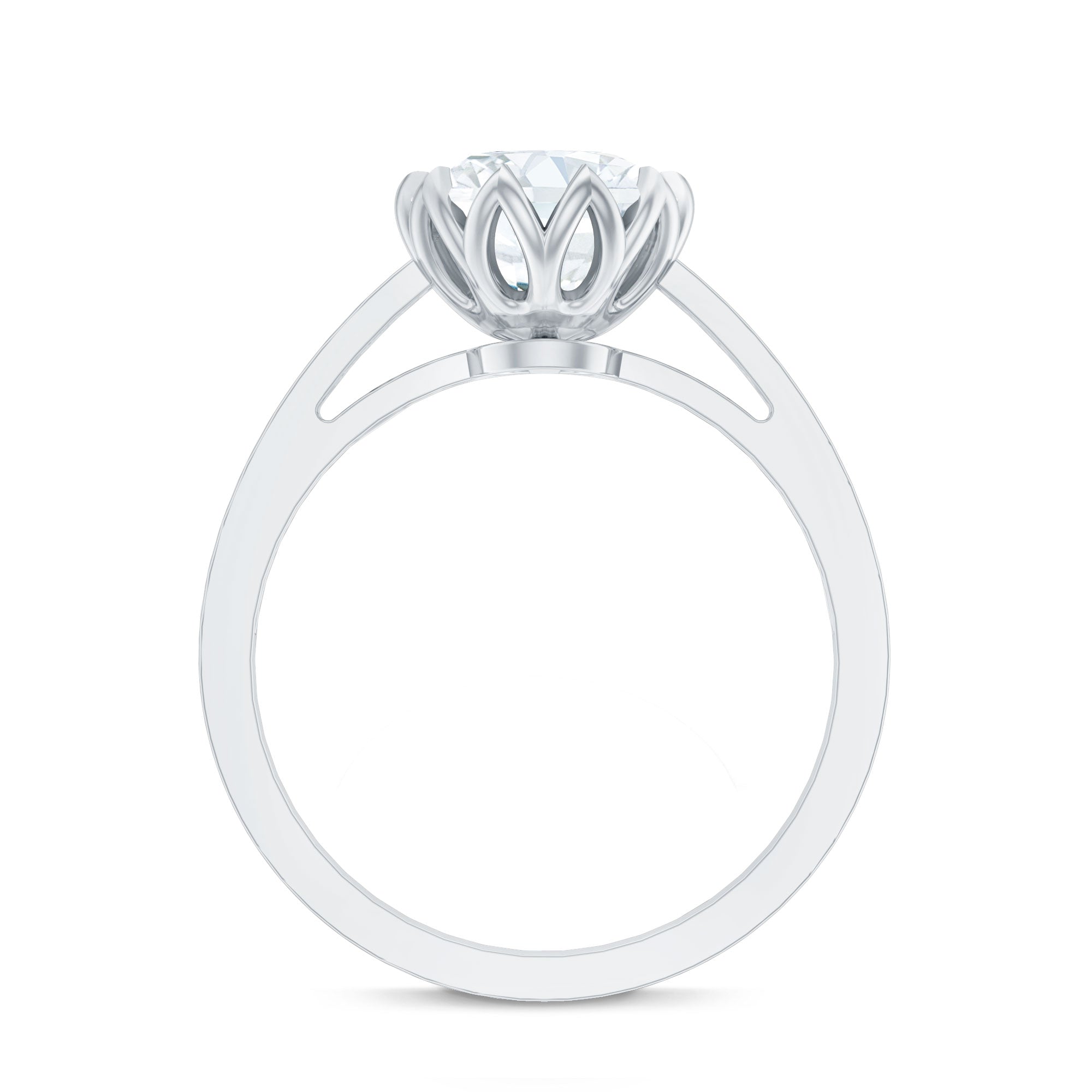 Round Moissanite Lotus Engagement Ring with Side Stones D-VS1 - Rosec Jewels