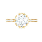 Round Moissanite Lotus Engagement Ring with Side Stones D-VS1 - Rosec Jewels