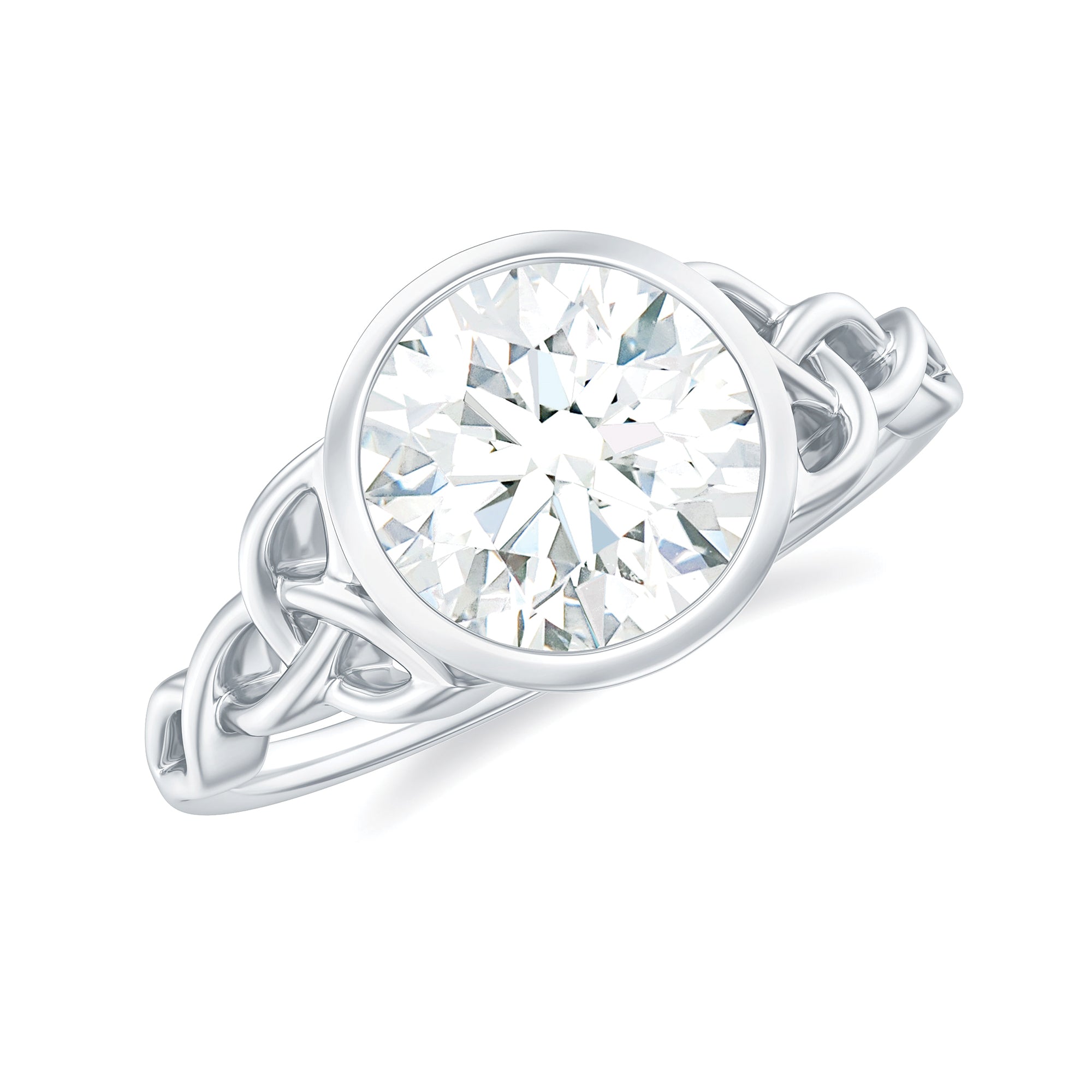 Solitaire Moissanite Celtic Knot Engagement Ring in Bezel Setting