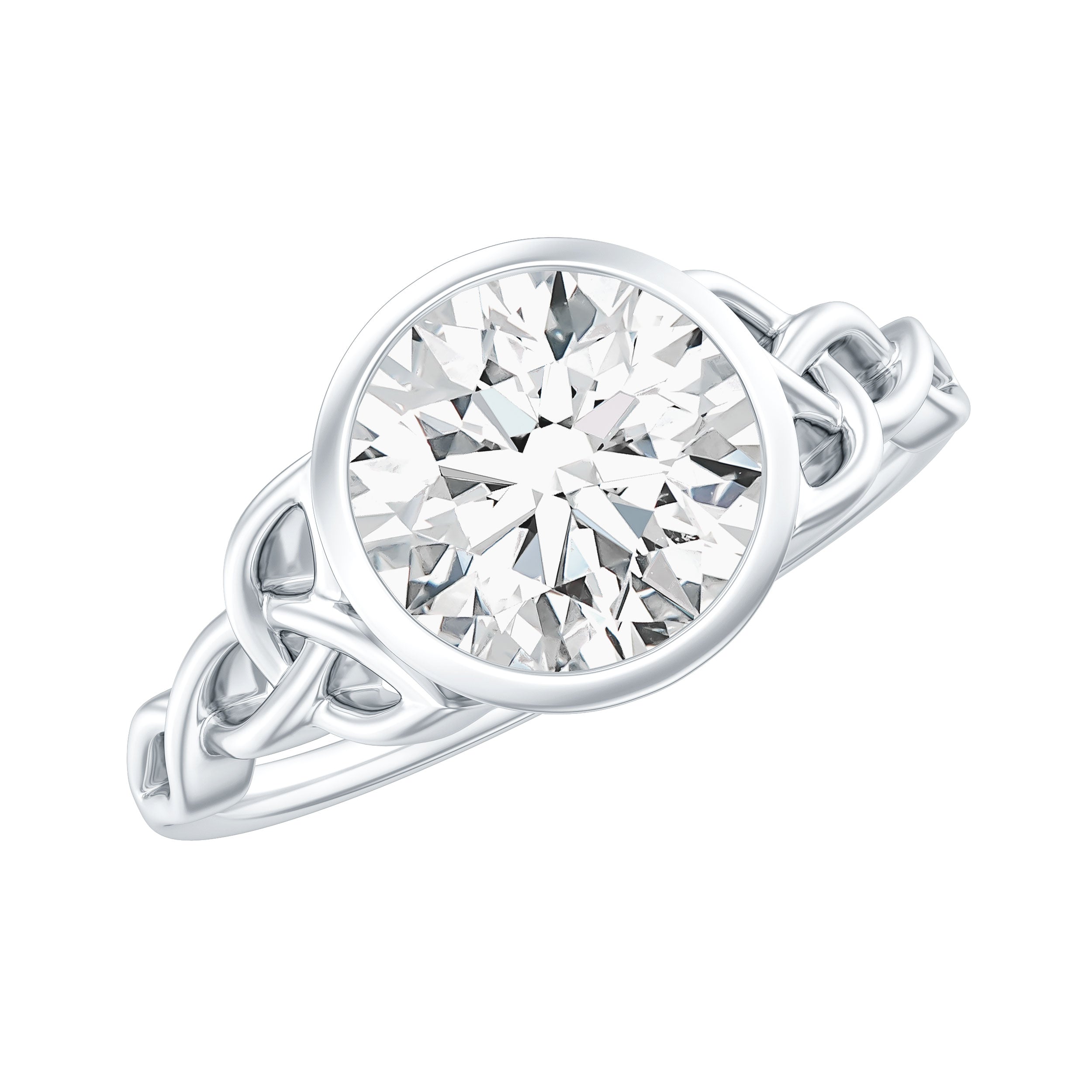 Rosec Jewels-Solitaire Moissanite Celtic Knot Engagement Ring in Bezel Setting