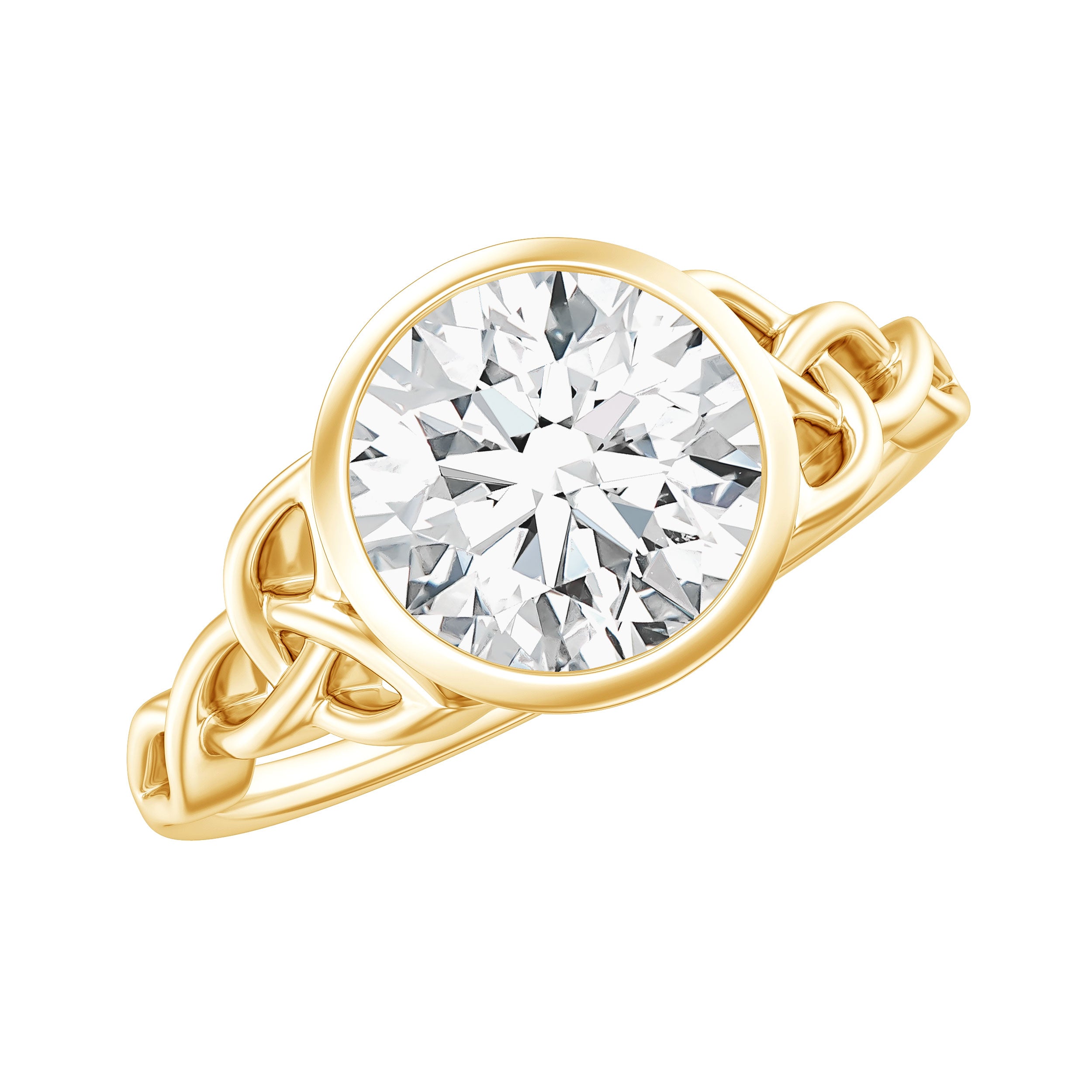 Rosec Jewels-Solitaire Moissanite Celtic Knot Engagement Ring in Bezel Setting