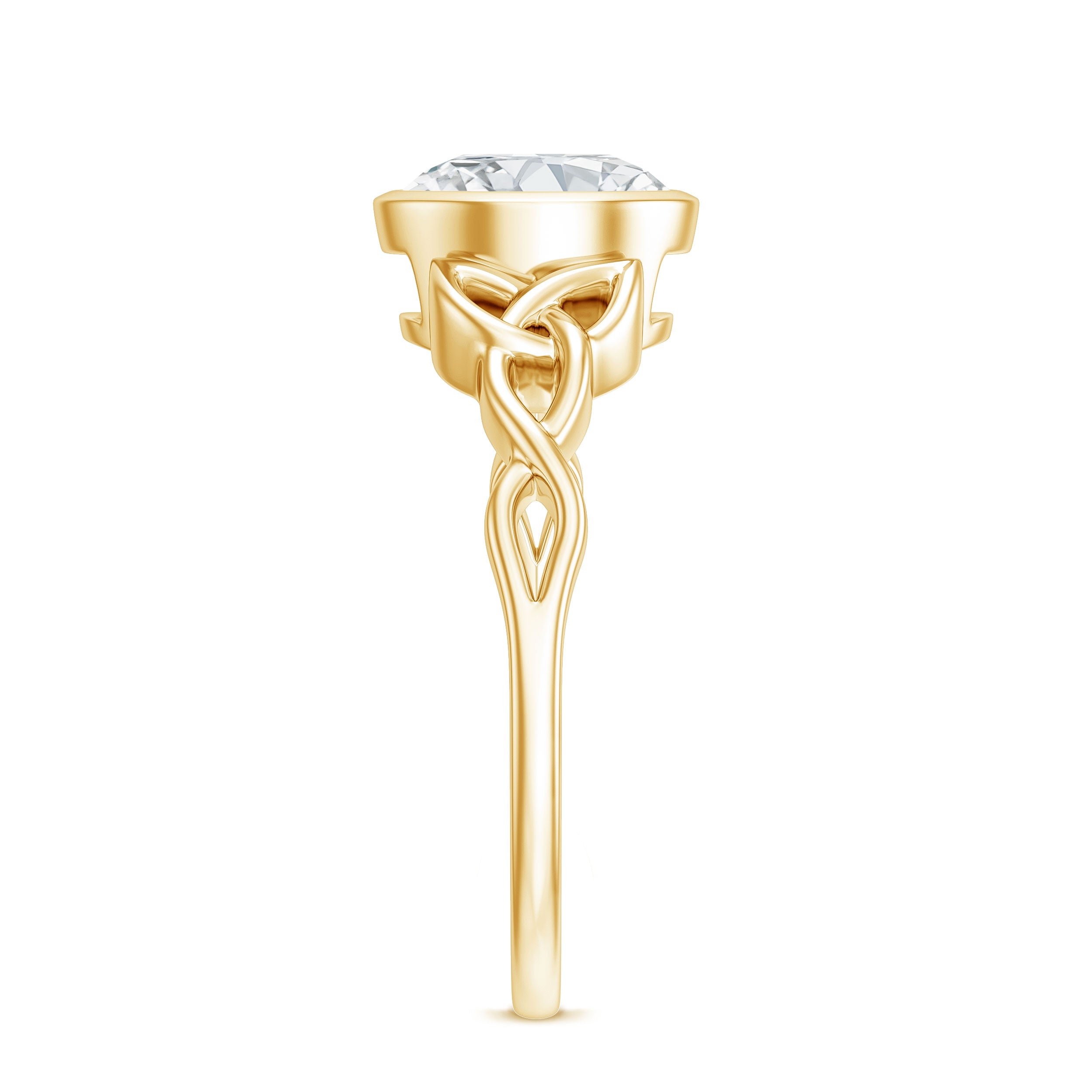 Rosec Jewels-Solitaire Moissanite Celtic Knot Engagement Ring in Bezel Setting