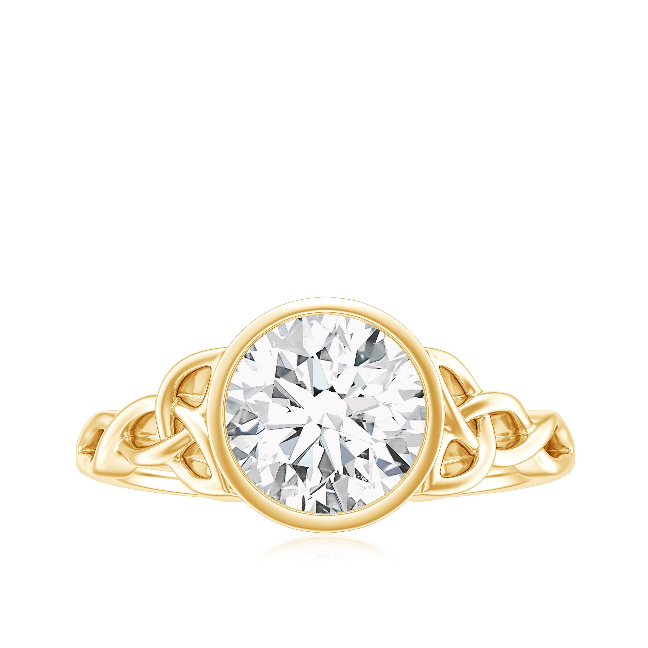 Rosec Jewels-Solitaire Moissanite Celtic Knot Engagement Ring in Bezel Setting