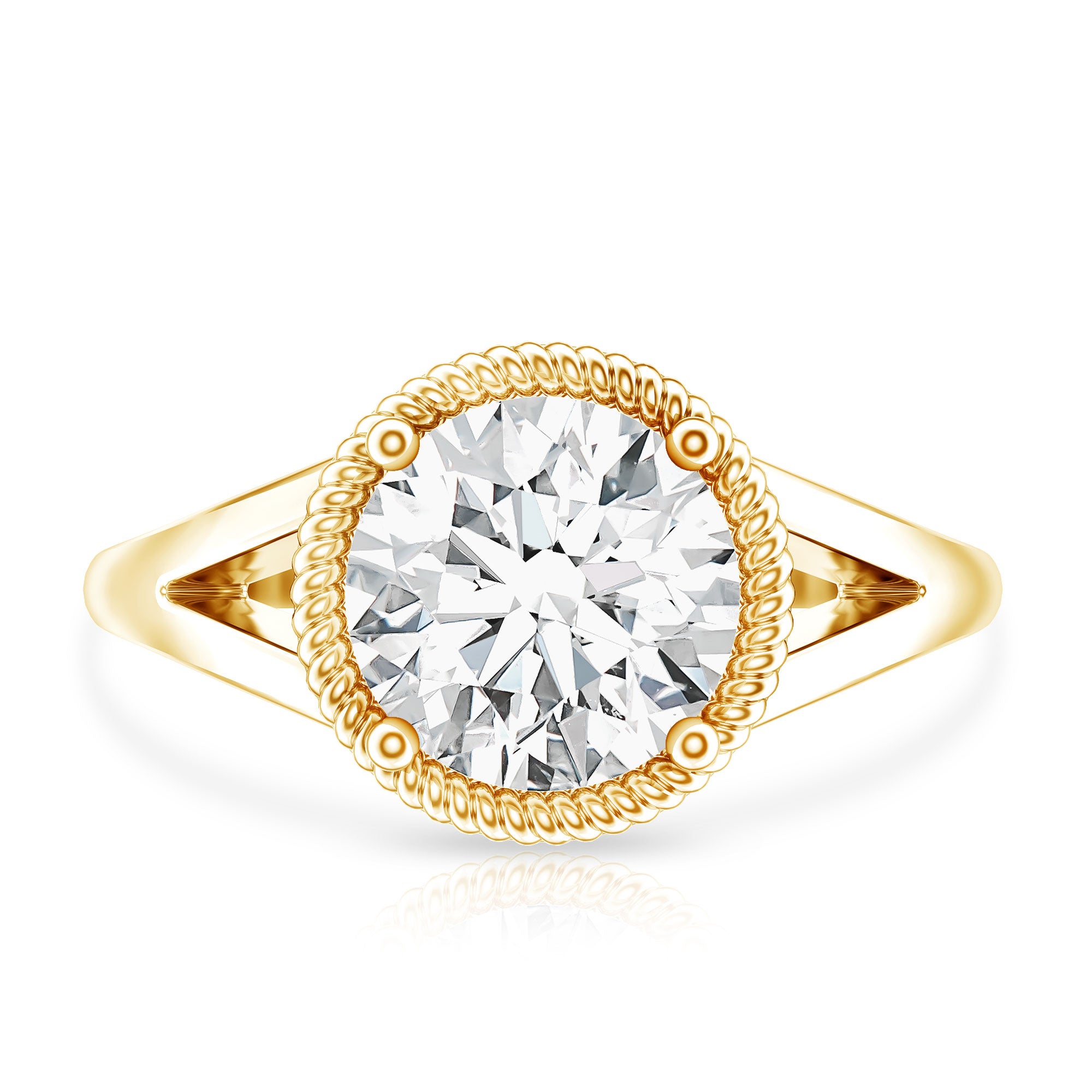 2 CT Round Moissanite Rope Band Engagement Ring D-VS1 - Rosec Jewels