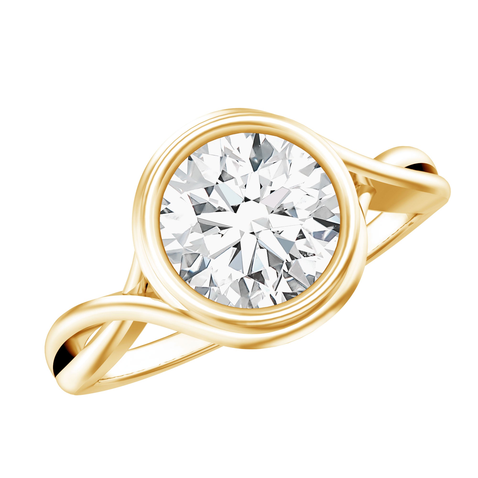 Rosec Jewels-Certified Moissanite Bezel Set Engagement Ring with Crossover Shank