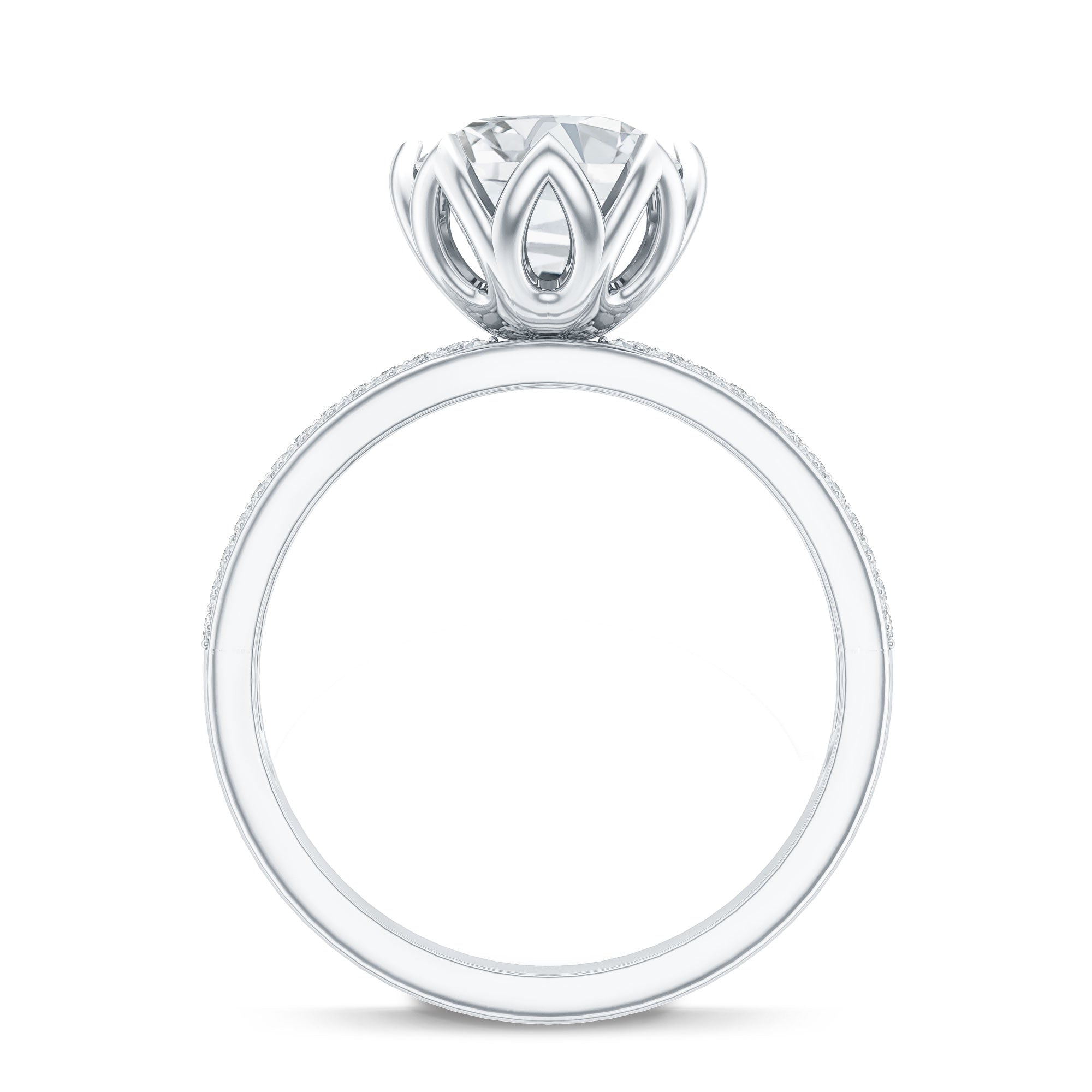 Lotus Basket Set Moissanite Engagement Ring with Side Stones D-VS1 - Rosec Jewels