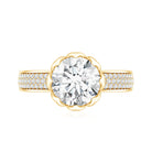 Lotus Basket Set Moissanite Engagement Ring with Side Stones D-VS1 - Rosec Jewels