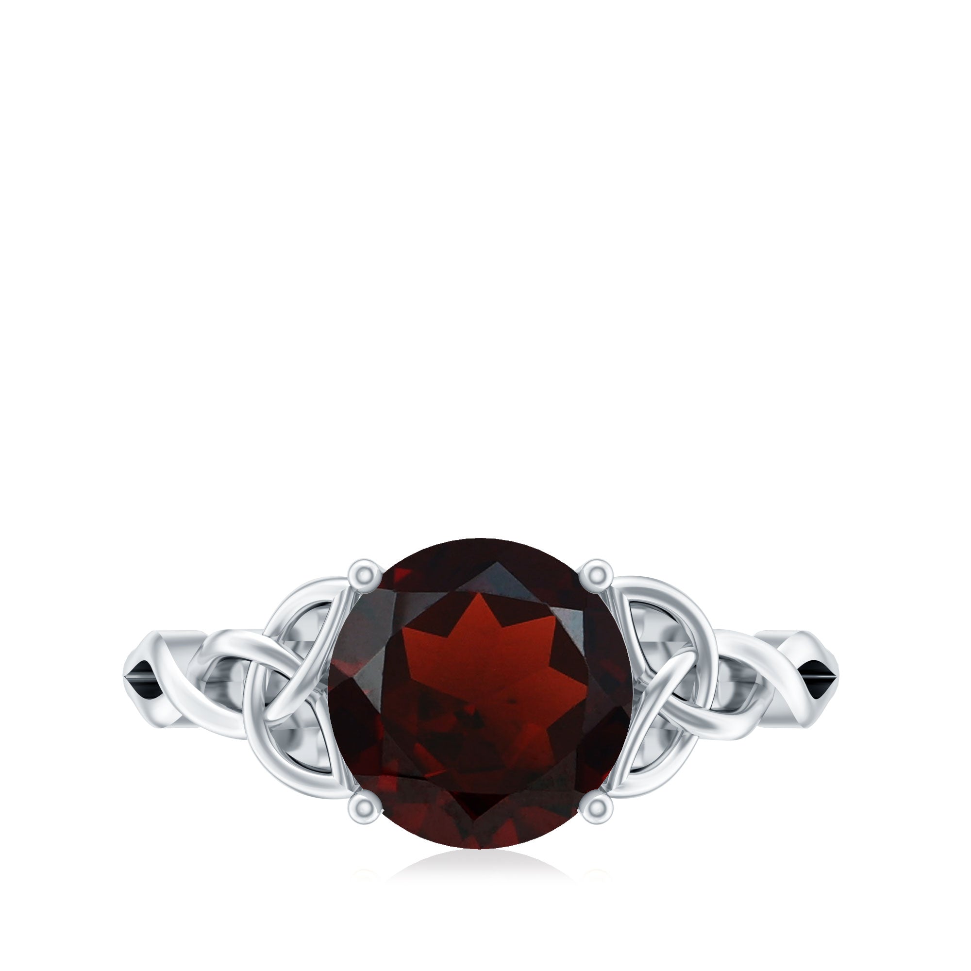Real 8mm Garnet Solitaire Engagement Ring with Celtic Knot AAA - Rosec Jewels