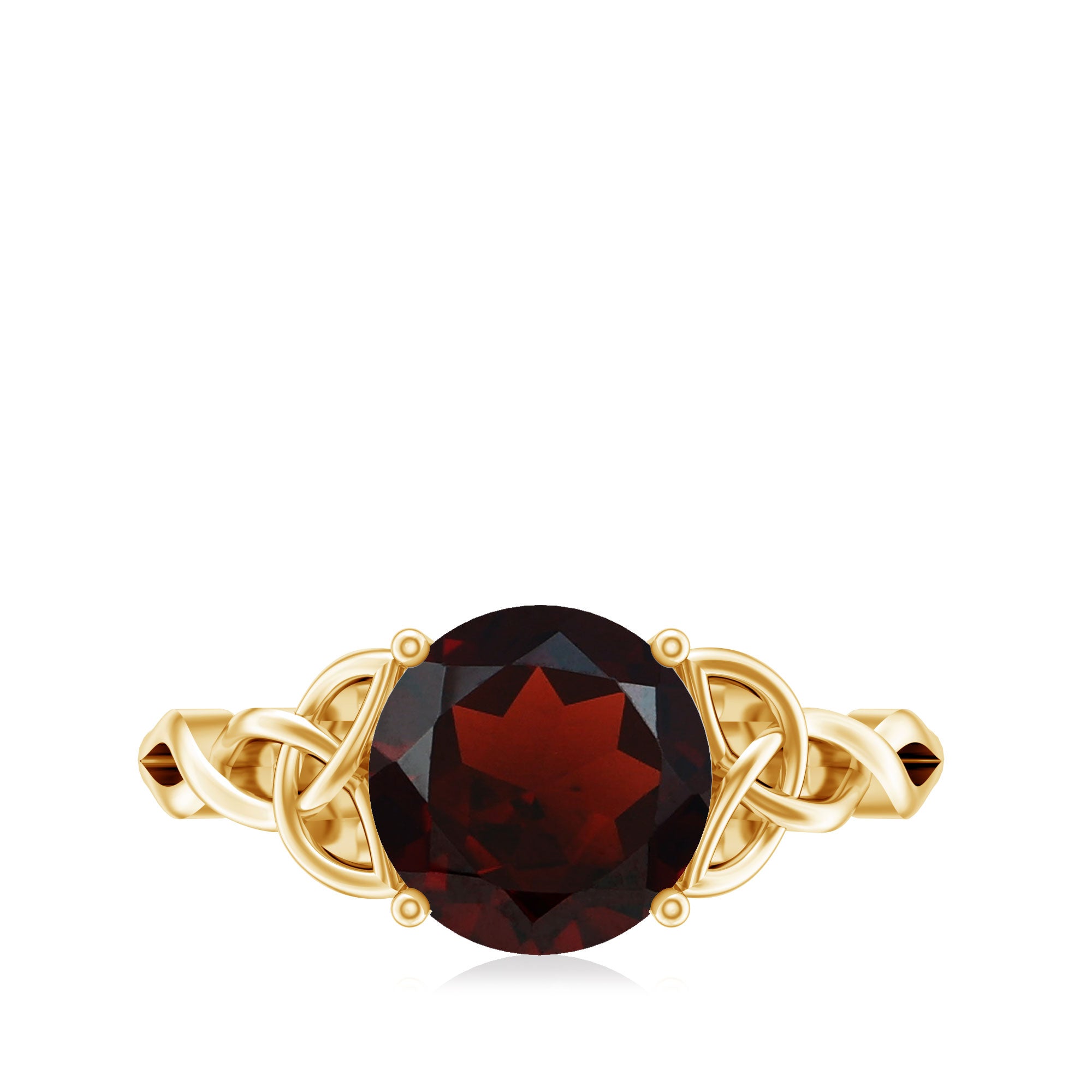 Real 8mm Garnet Solitaire Engagement Ring with Celtic Knot AAA - Rosec Jewels
