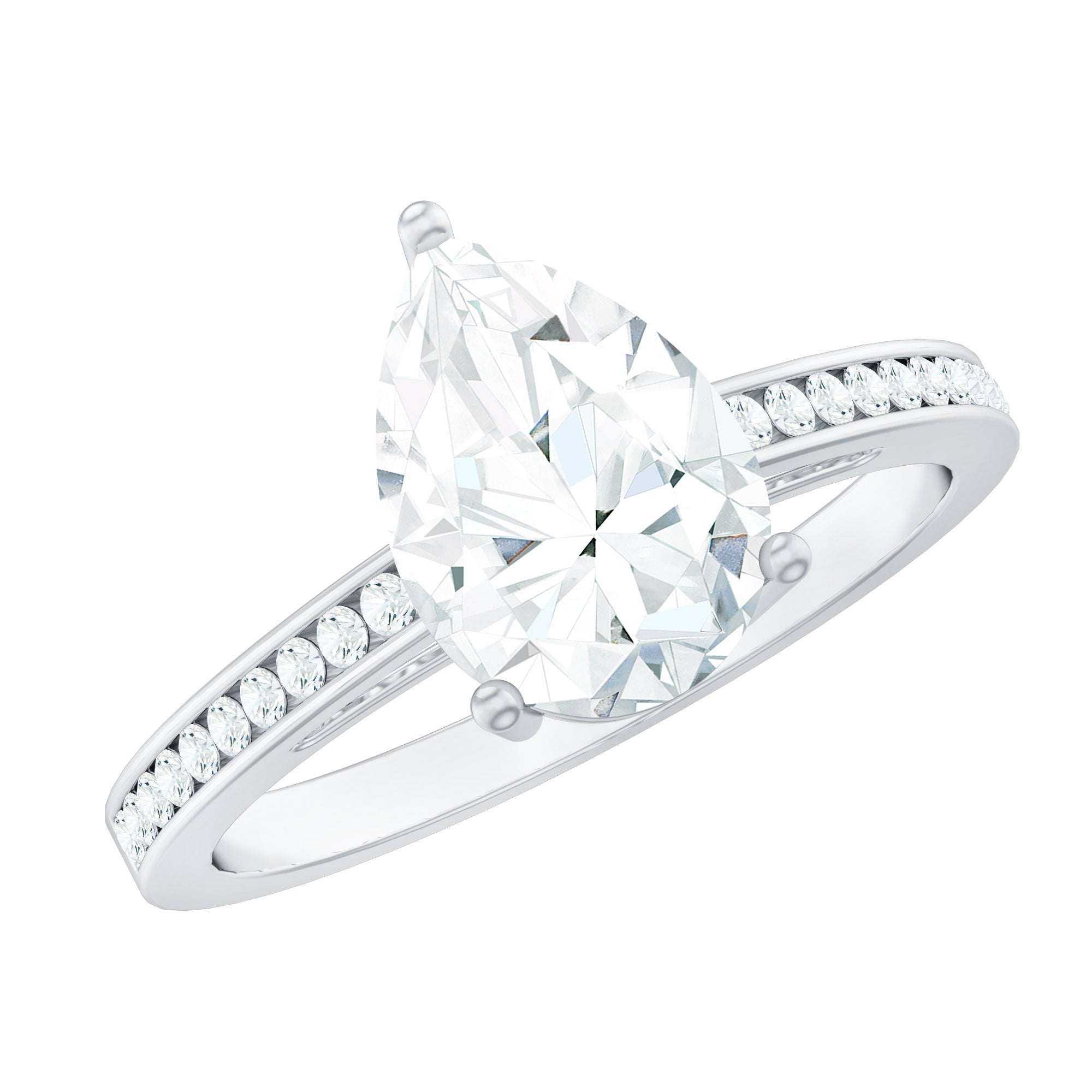 Solitaire Moissanite Pear Engagement Ring with Certificate