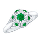 Rosec Jewels-Vintage Inspired Emerald Flower Engagement Ring