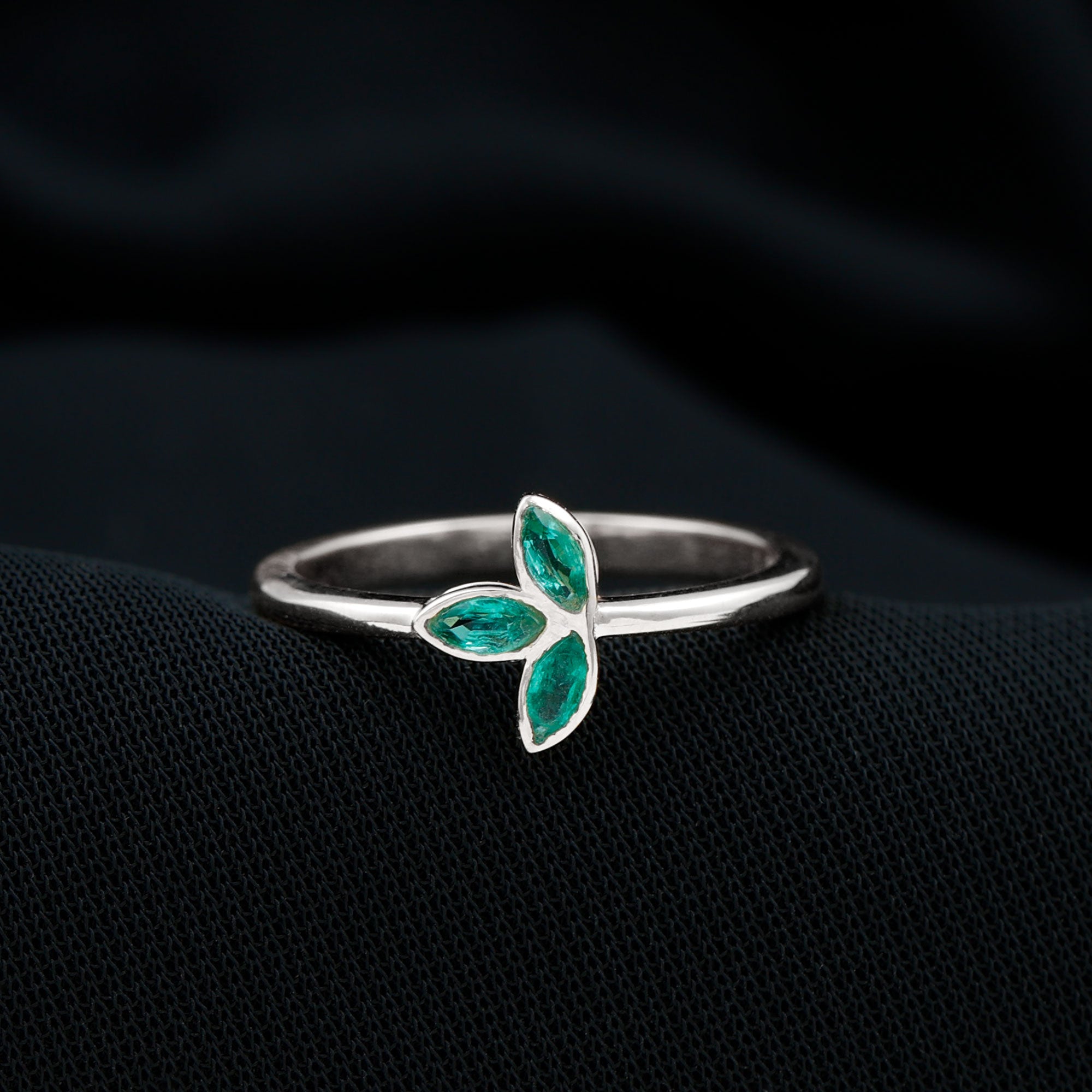 Rosec Jewels-Marquise Cut Emerald Leaf Promise Ring in Bezel Setting