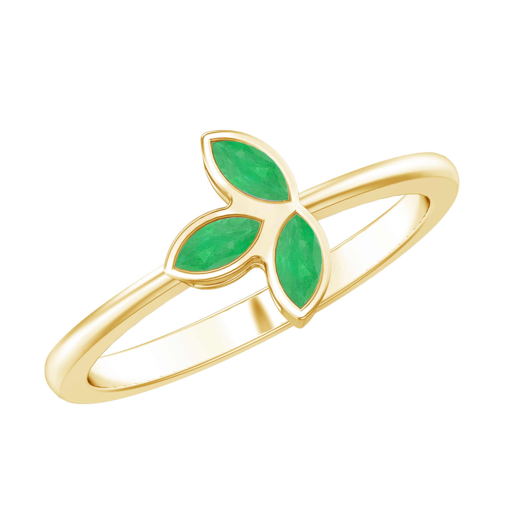 Rosec Jewels-Marquise Cut Emerald Leaf Promise Ring in Bezel Setting