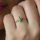 Rosec Jewels-Marquise Cut Emerald Leaf Promise Ring in Bezel Setting