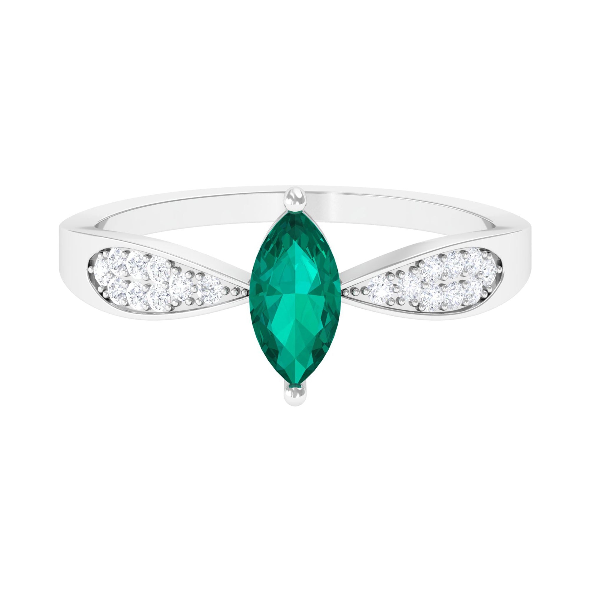 Genuine Emerald Diamond Marquise Engagement Ring with Pinched Shank