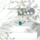 Rosec Jewels-Solitaire Oval Emerald Engagement Ring with Diamonds