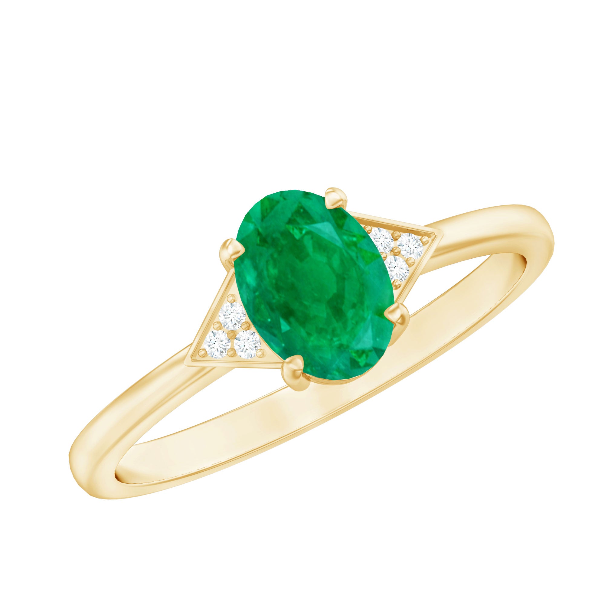 Rosec Jewels-Solitaire Oval Emerald Engagement Ring with Diamonds