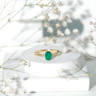 Rosec Jewels-Solitaire Oval Emerald Engagement Ring with Diamonds