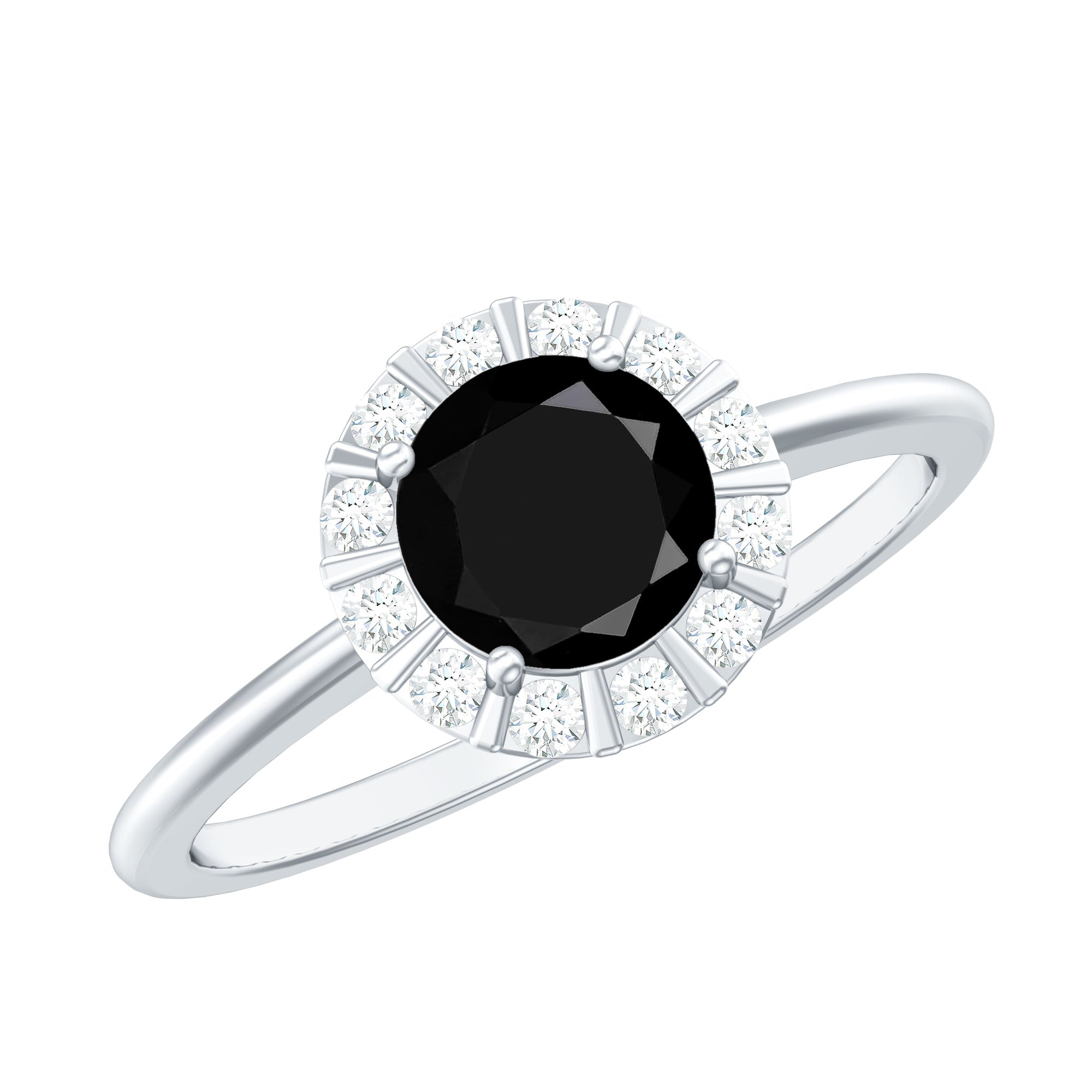 Rosec Jewels-1.75 CT Lab Created Black Diamond Promise Ring with Diamond Halo