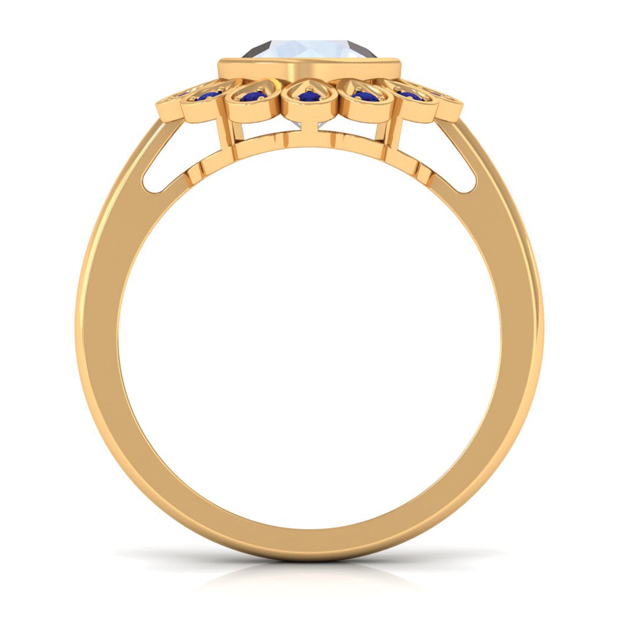 1.25 CT Bezel Set Moonstone Vintage Inspired Engagement Ring with Blue Sapphire AAA - Rosec Jewels