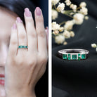 Natural Emerald Princess Cut Band Ring AAA - Rosec Jewels