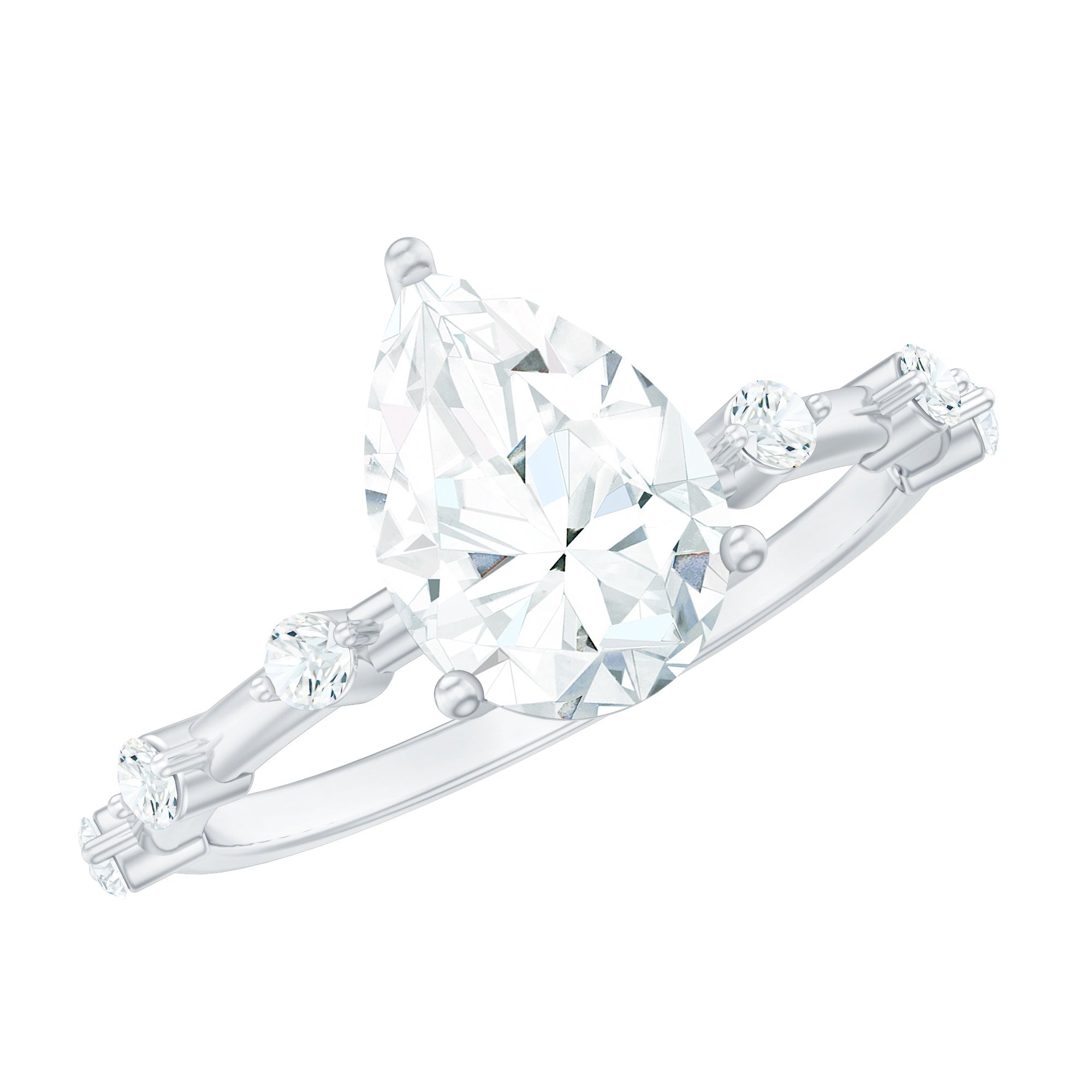 Pear Shaped Moissanite Engagement Ring with Spaced Accent