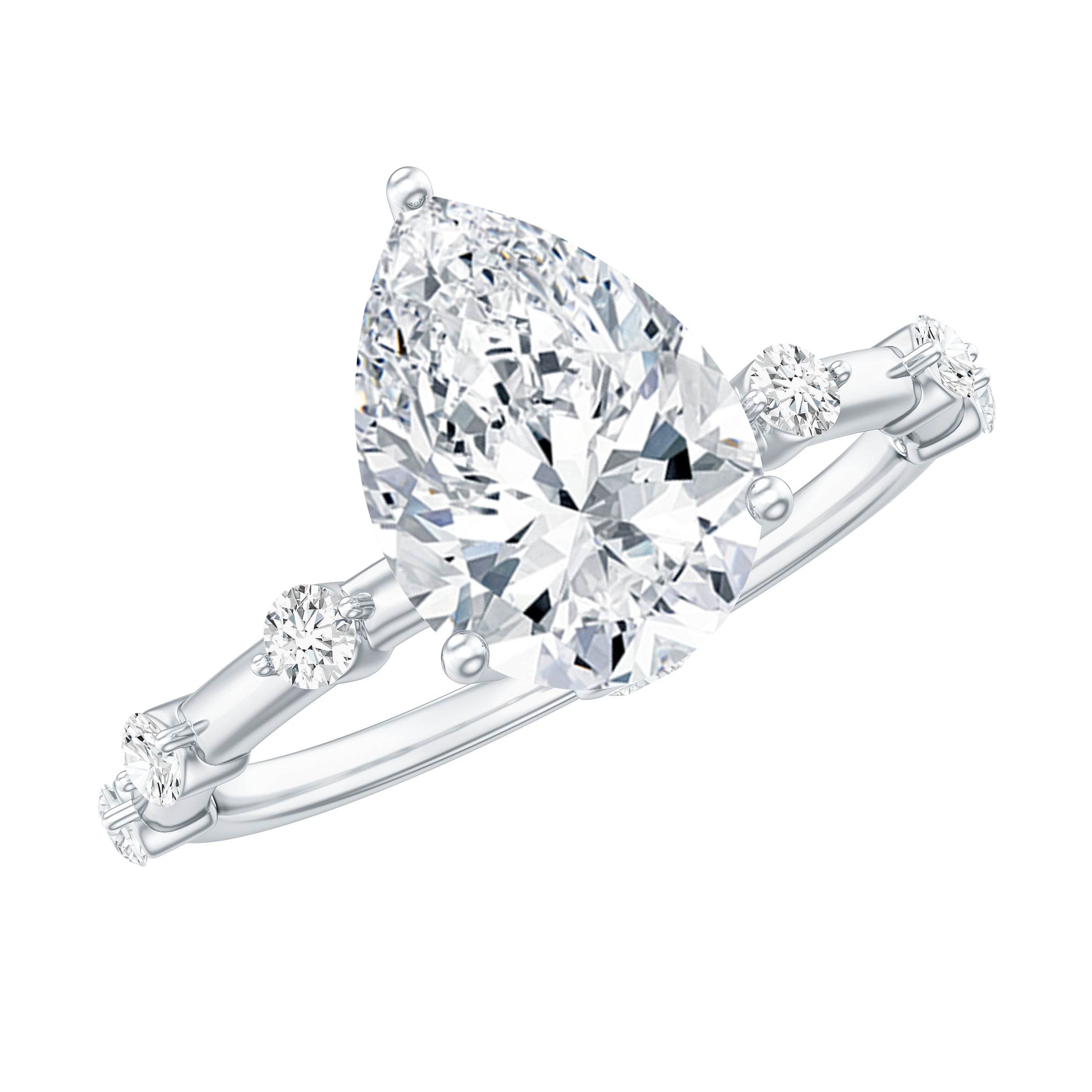 Pear Shaped Moissanite Engagement Ring with Spaced Accent D-VS1 - Rosec Jewels