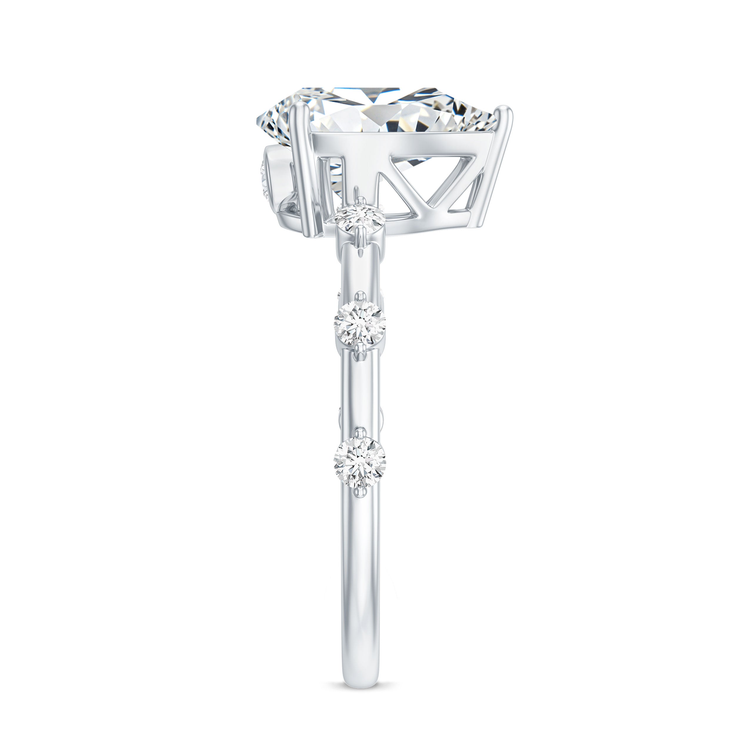 Pear Shaped Moissanite Engagement Ring with Spaced Accent D-VS1 - Rosec Jewels