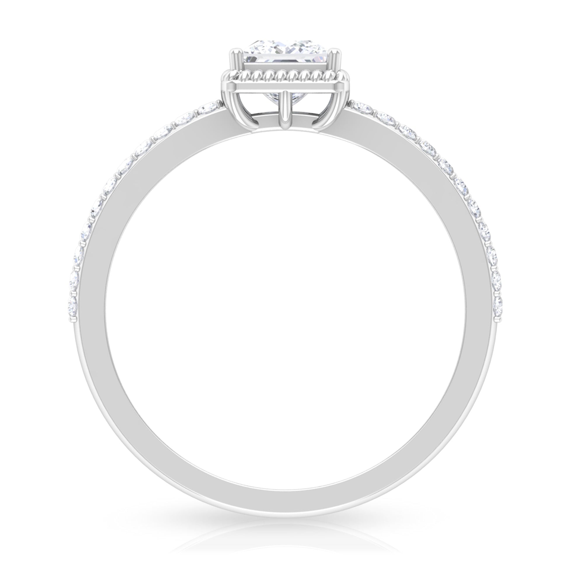 3/4 CT Princess Cut Zircon Solitaire Ring with Side Stones AAAA - Rosec Jewels