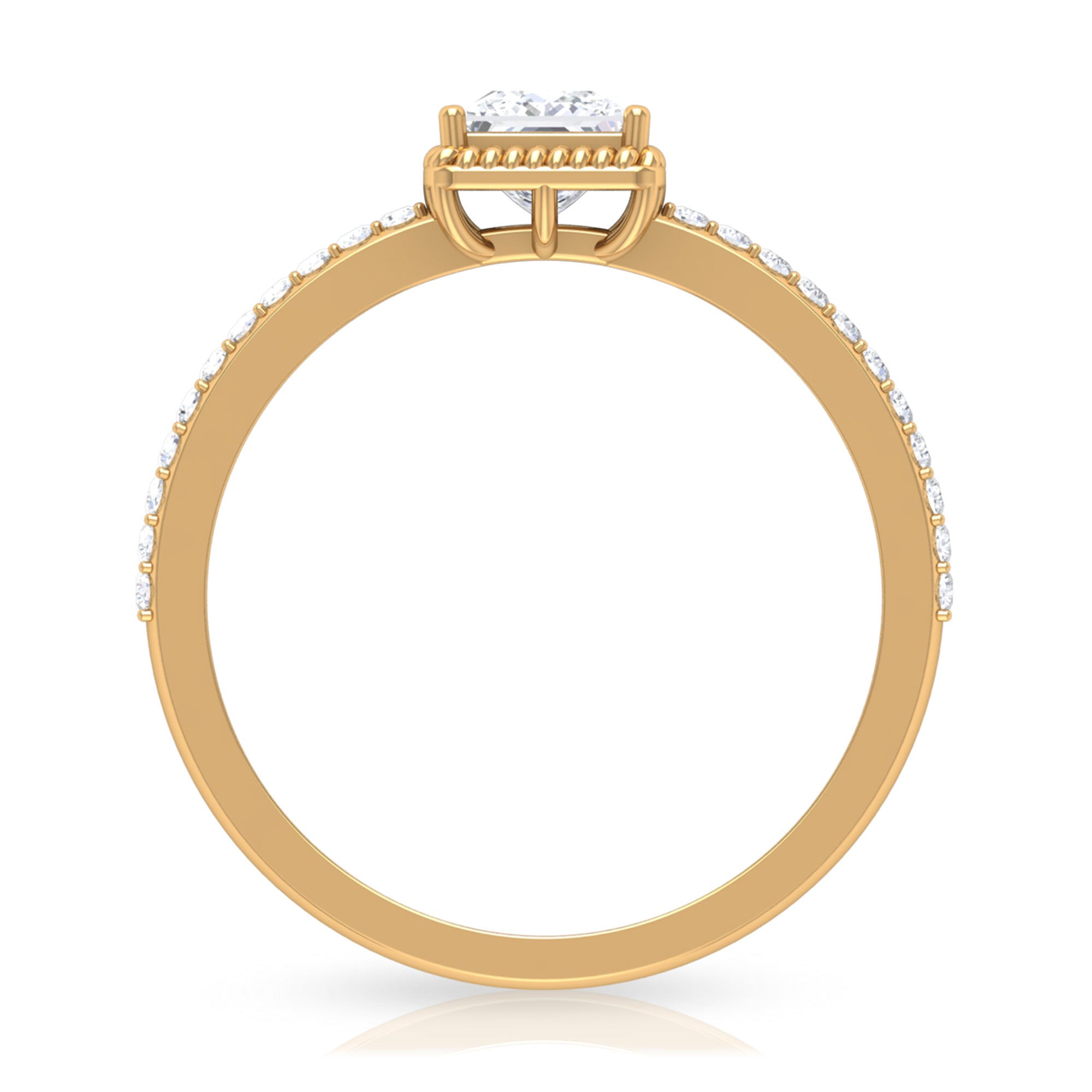 3/4 CT Princess Cut Zircon Solitaire Ring with Side Stones AAAA - Rosec Jewels
