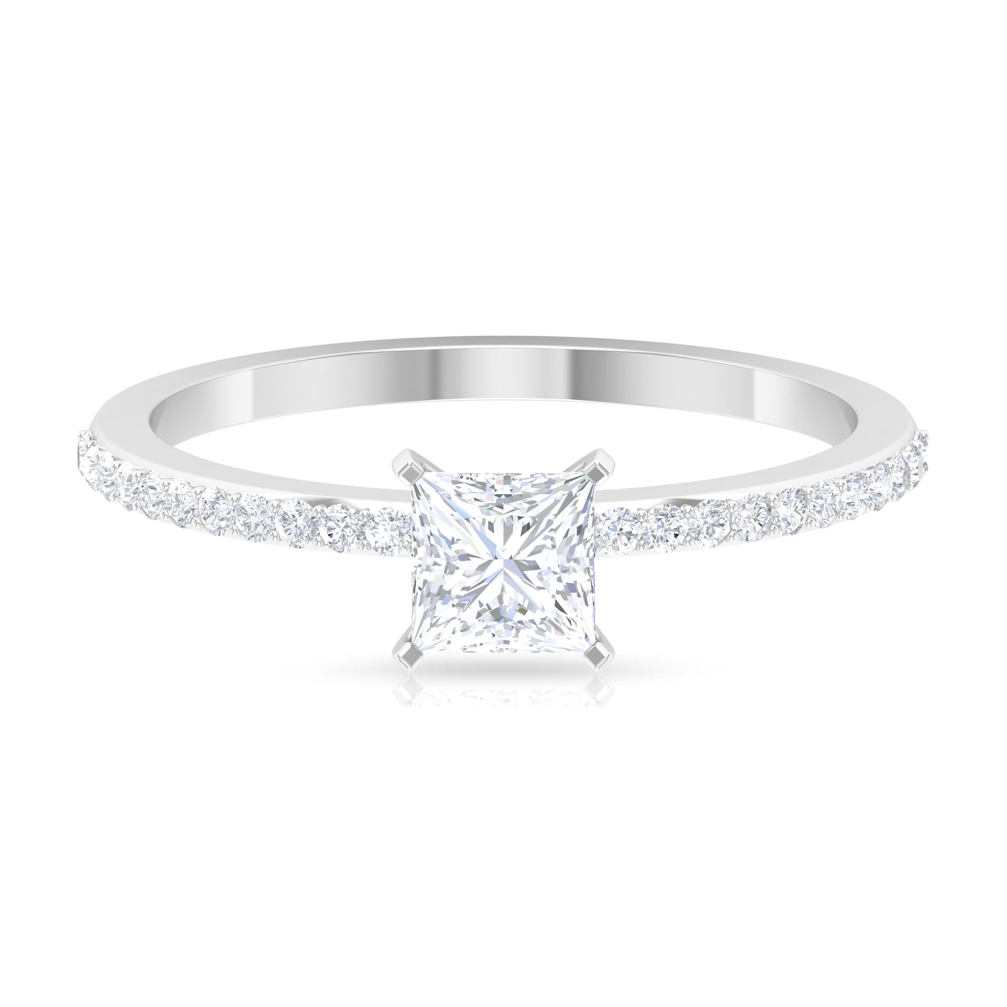 3/4 CT Princess Cut Cubic Zircon Solitaire Ring with Side Stones AAAA - Rosec Jewels