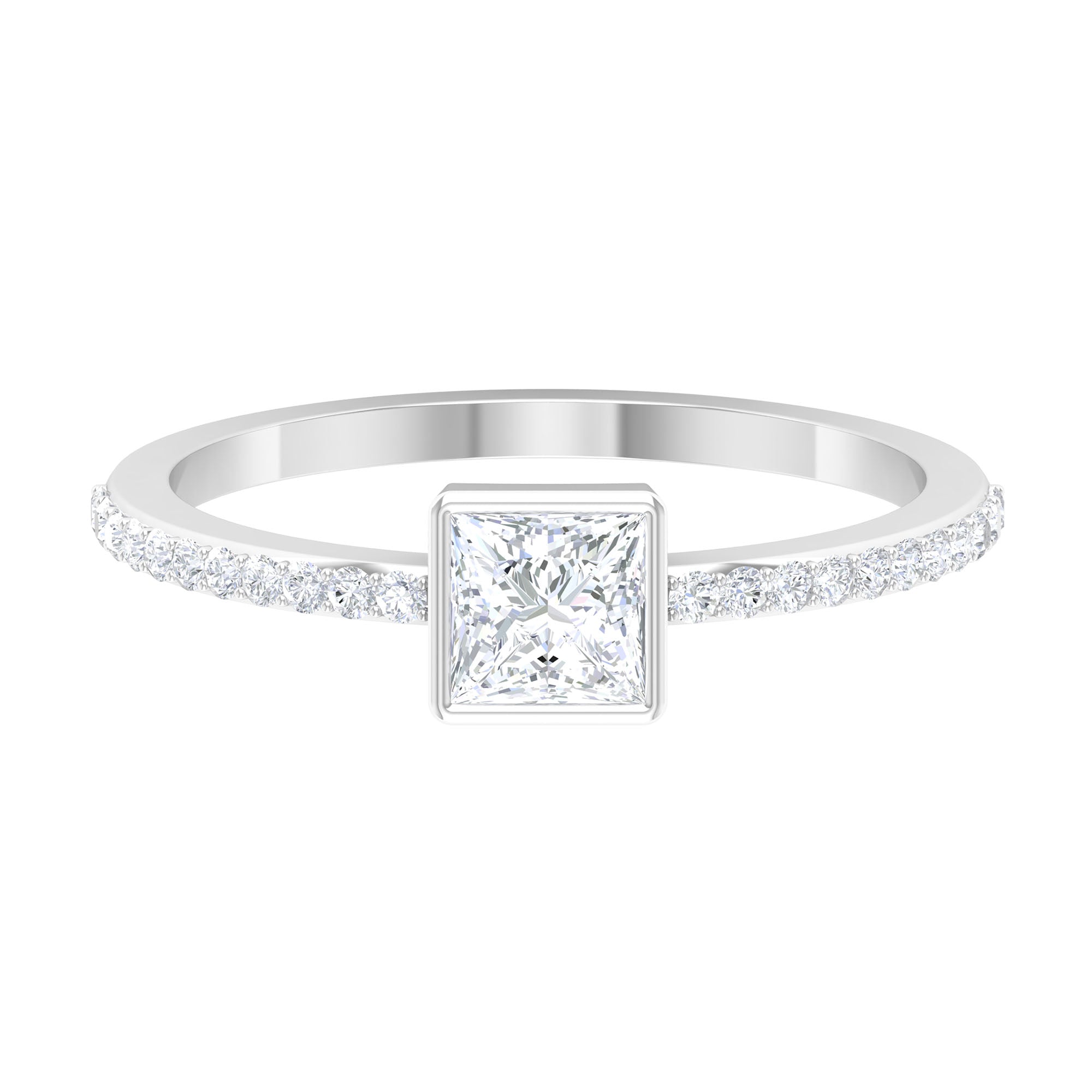 3/4 CT Bezel Set Cubic Zircon Solitaire Ring with Side Stones AAAA - Rosec Jewels