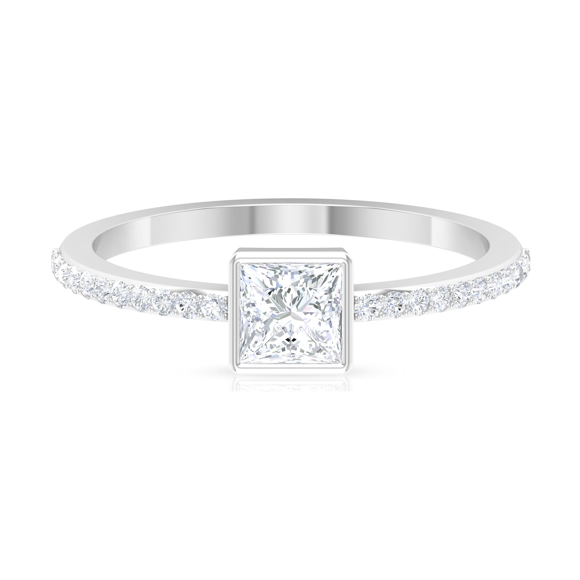 3/4 CT Bezel Set Cubic Zircon Solitaire Ring with Side Stones AAAA - Rosec Jewels