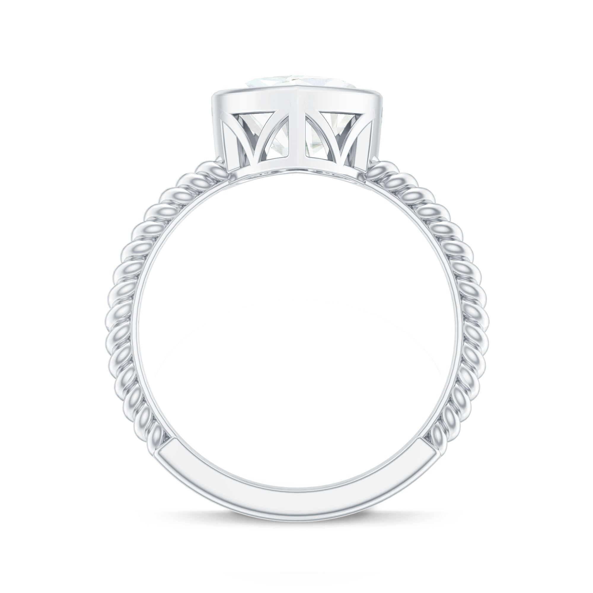 Bezel Set Moissanite Heart Engagement Ring with Twisted Rope Band D-VS1 - Rosec Jewels