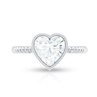 Bezel Set Moissanite Heart Engagement Ring with Twisted Rope Band D-VS1 - Rosec Jewels