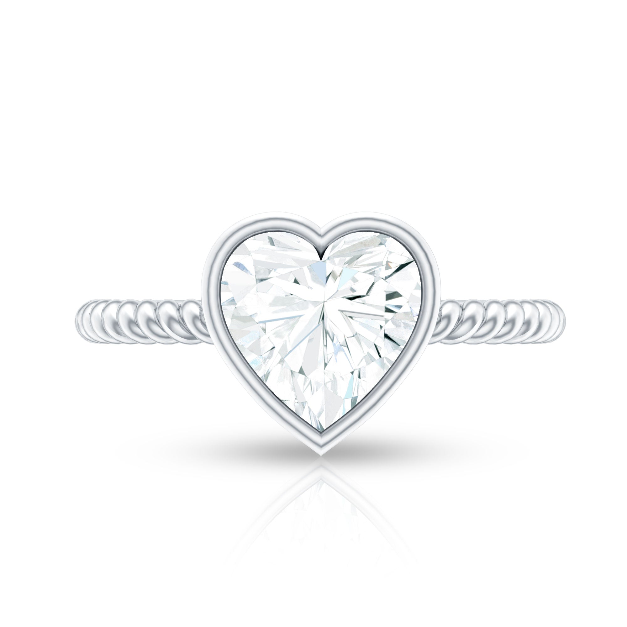 Bezel Set Moissanite Heart Engagement Ring with Twisted Rope Band D-VS1 - Rosec Jewels