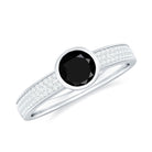 Natural Black Spinel Bezel Set Engagement Ring with Diamond Side Stones AAA - Rosec Jewels