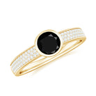 Natural Black Spinel Bezel Set Engagement Ring with Diamond Side Stones AAA - Rosec Jewels