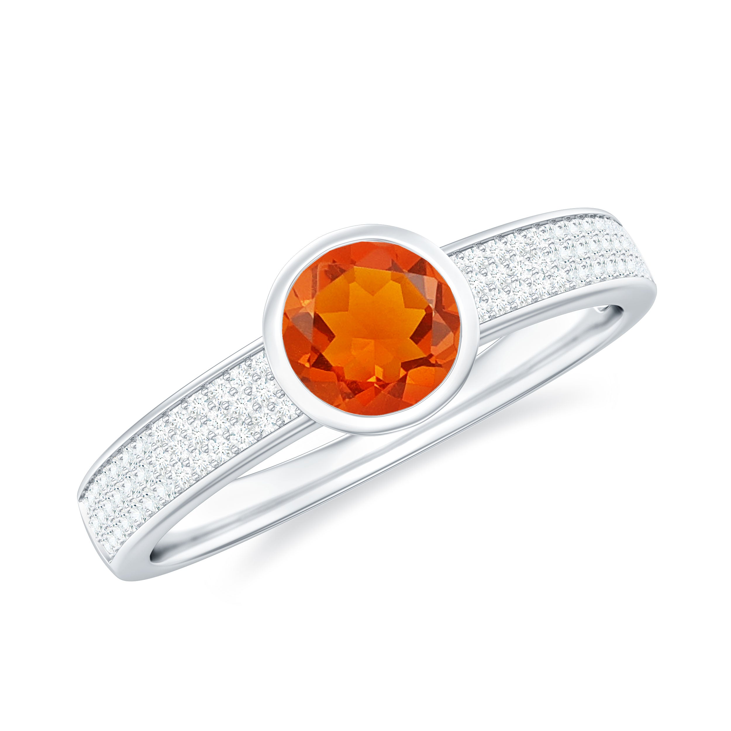 3/4 CT Round Shape Fire Opal Engagement Ring with Diamond AAA - Rosec Jewels