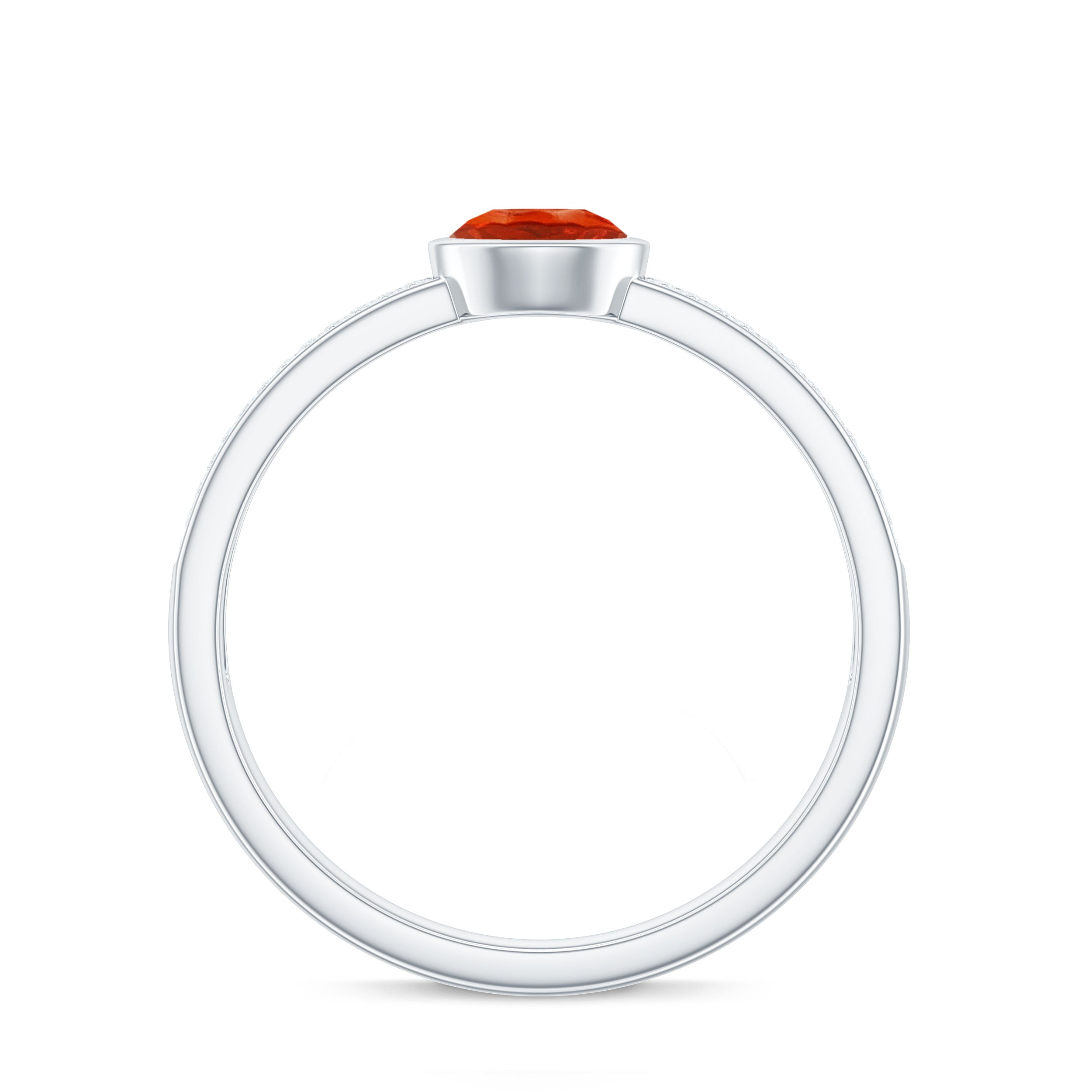 3/4 CT Round Shape Fire Opal Engagement Ring with Diamond AAA - Rosec Jewels