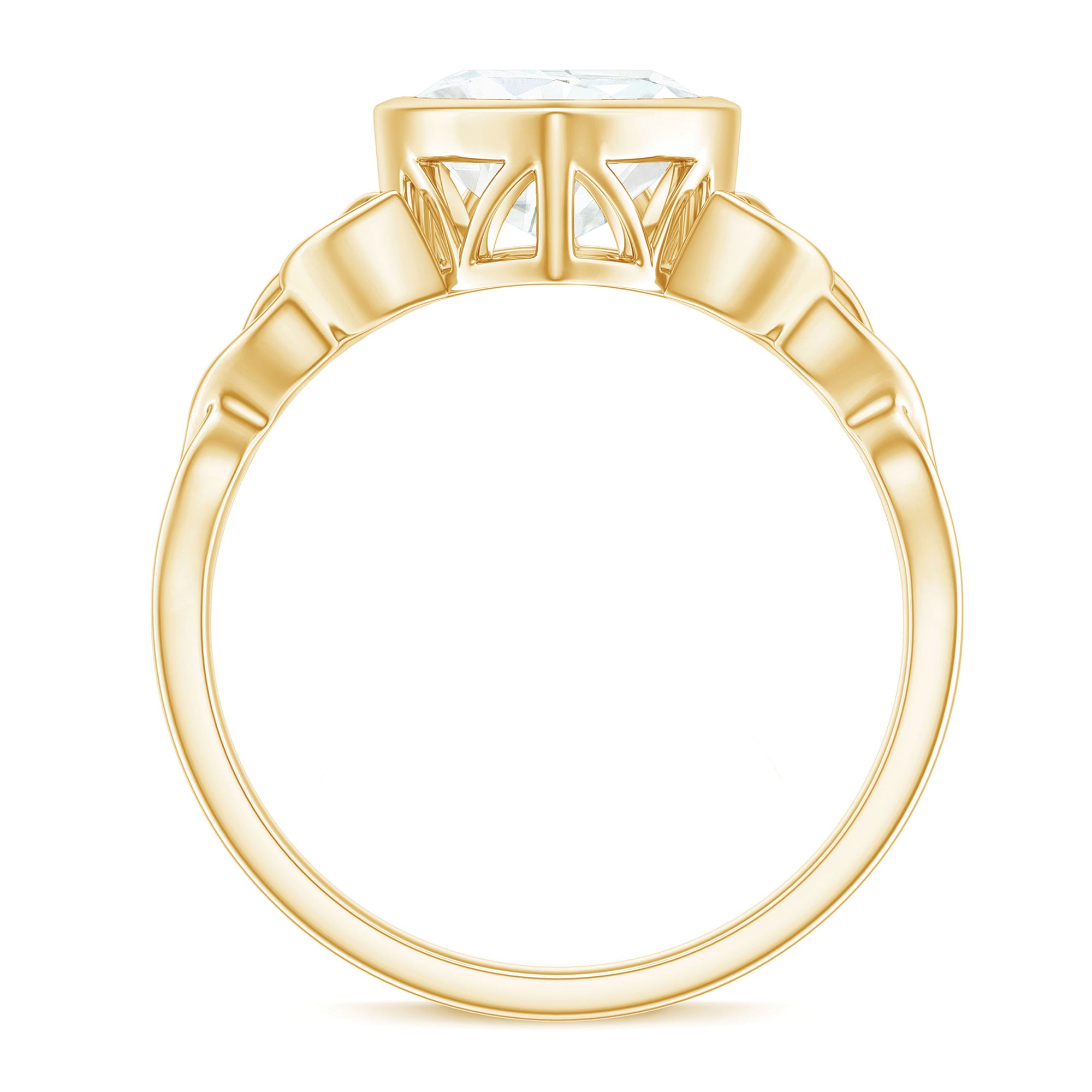 Rosec Jewels-Heart Shape Moissanite Knot Engagement Ring in Bezel Setting