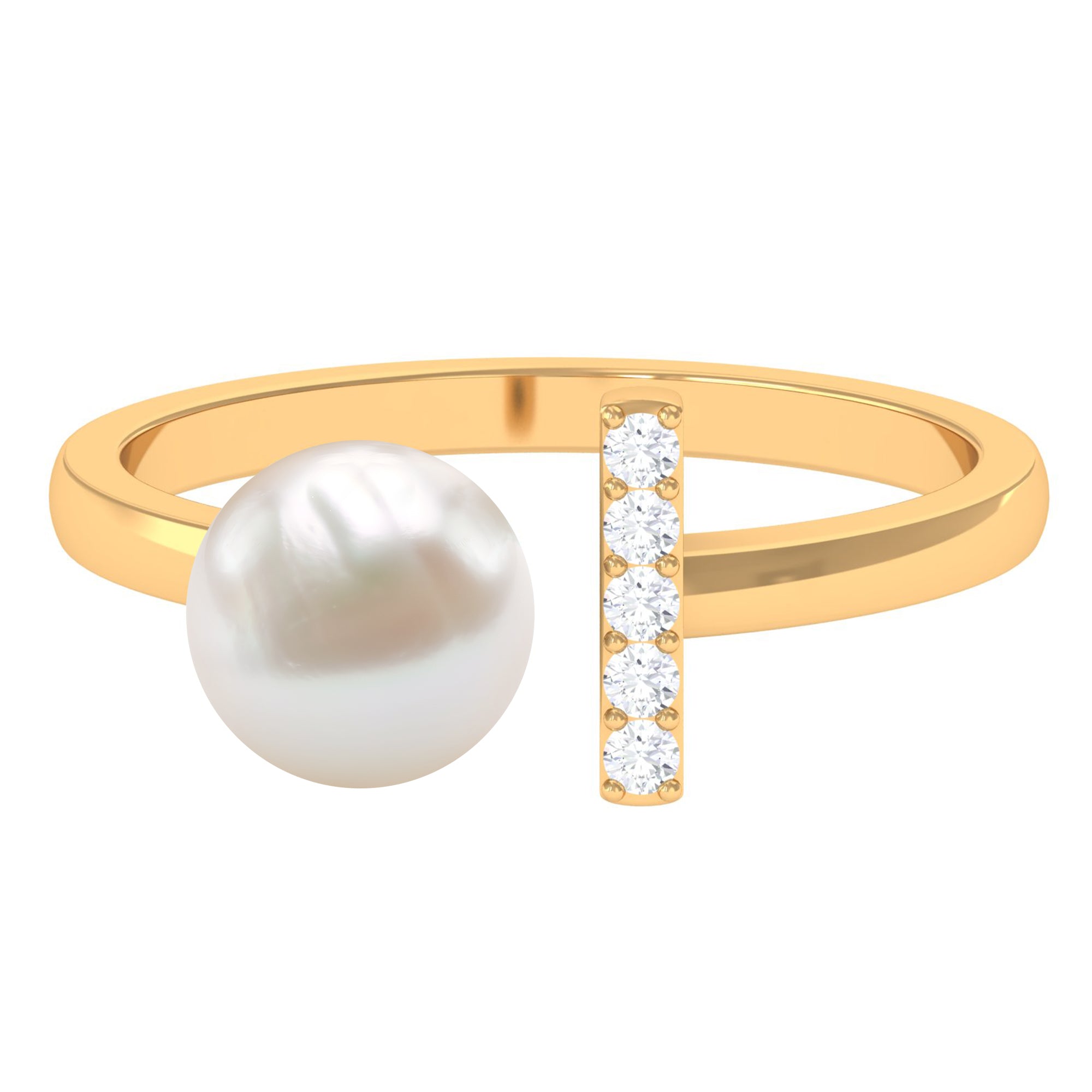 Cultured 3 Carat Freshwater Pearl Cuff Ring with Diamond AAA - Rosec Jewels