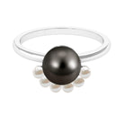 Designer 8 Carat Black and White Pearl Half Halo Engagement Ring AAA - Rosec Jewels