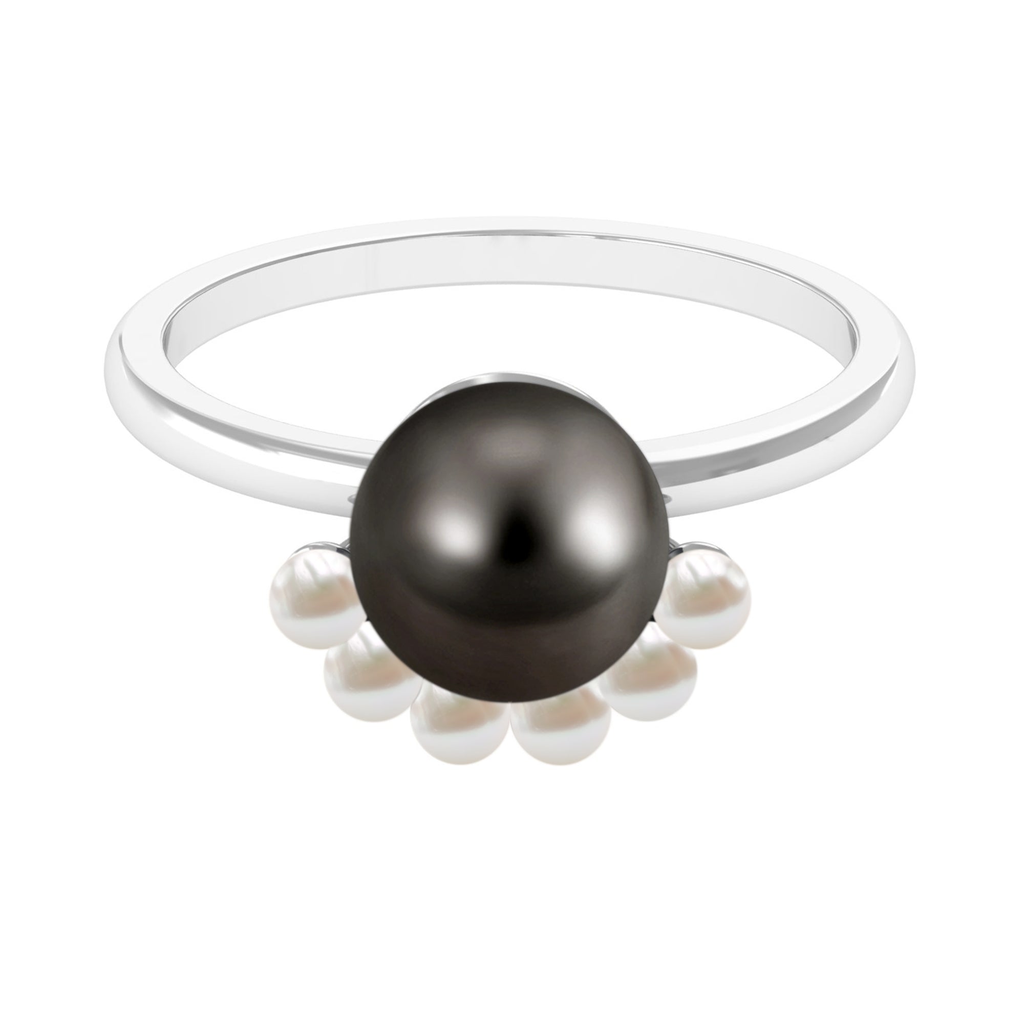 Designer 8 Carat Black and White Pearl Half Halo Engagement Ring AAA - Rosec Jewels