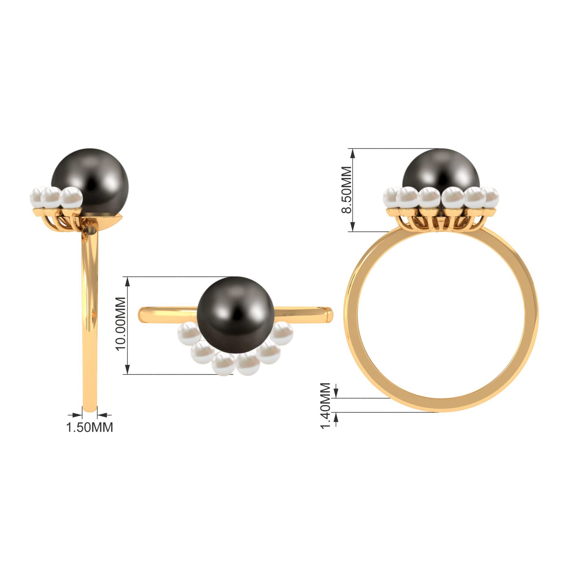 Designer 8 Carat Black and White Pearl Half Halo Engagement Ring AAA - Rosec Jewels